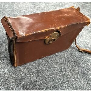 Vintage Coronet Brown Leather Camera Case Antique Hard Shell Bag Brass Lock